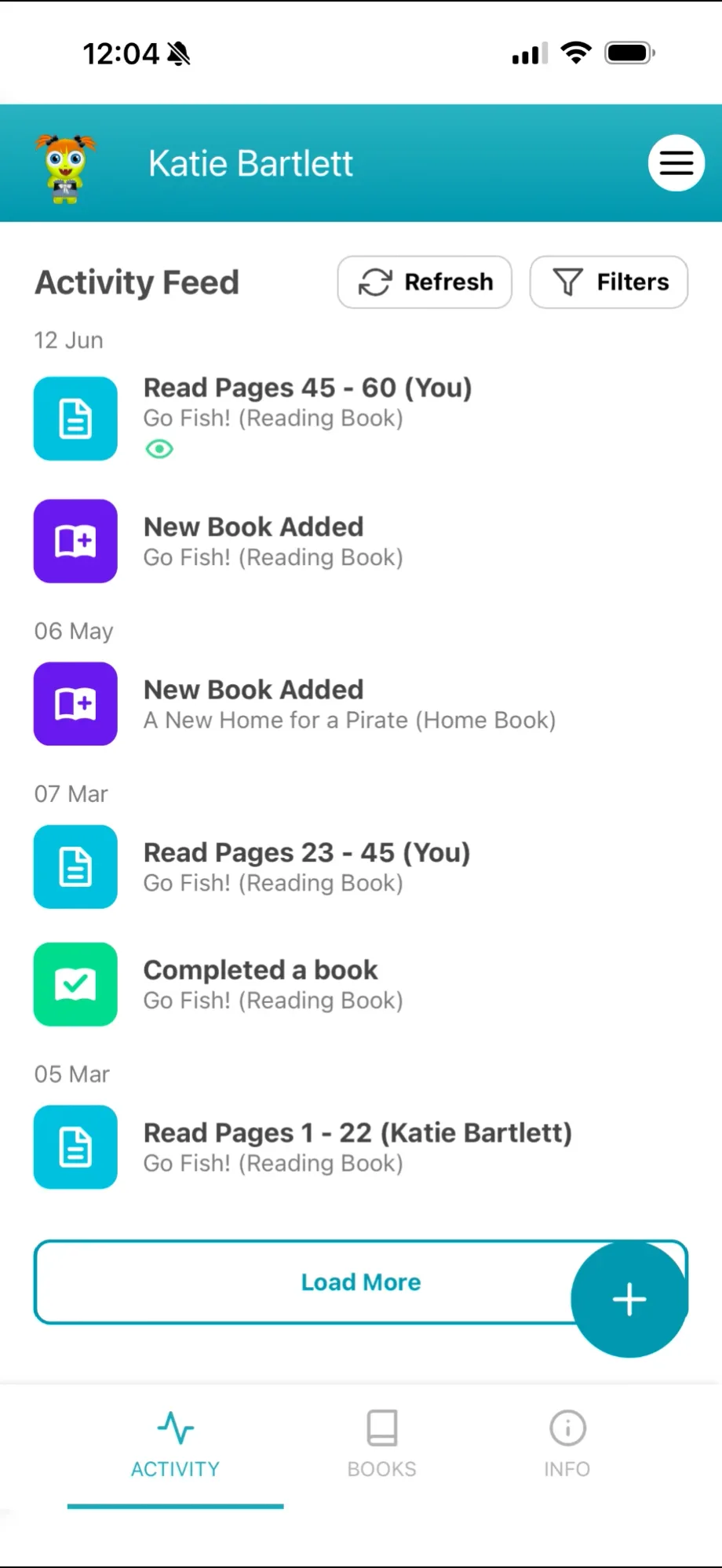 BoomReader parent app activity feed