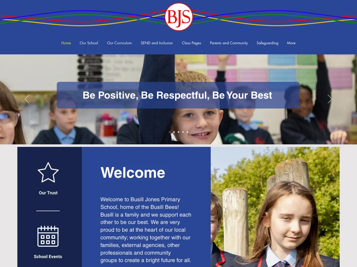 Homepage of the Busill Jones Primary School website
