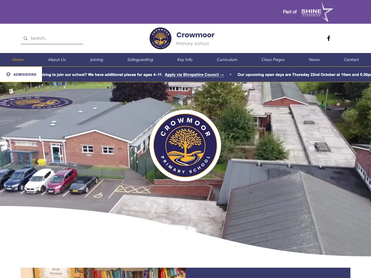 Homepage of the Crowmoor Primary School website