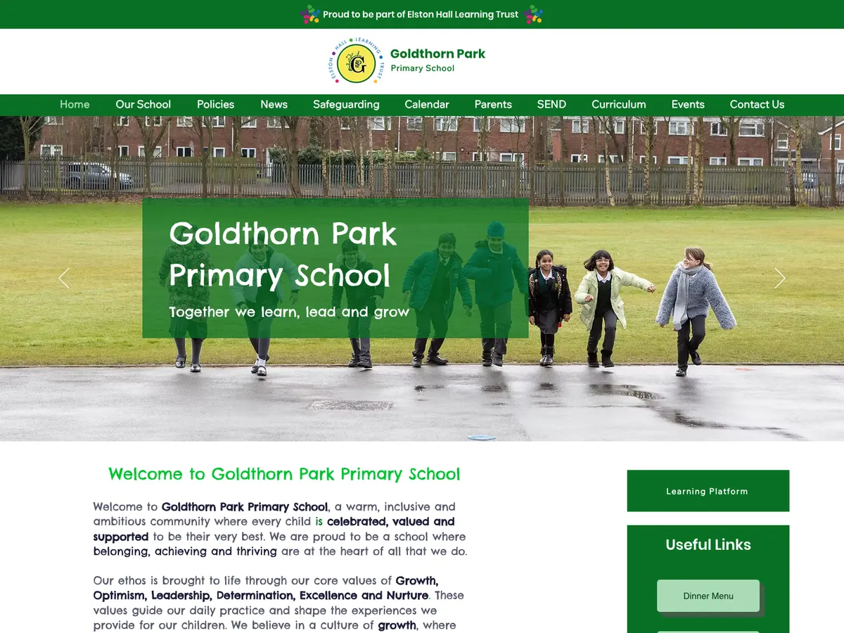 Homepage of the Goldthorn Park Primary School website