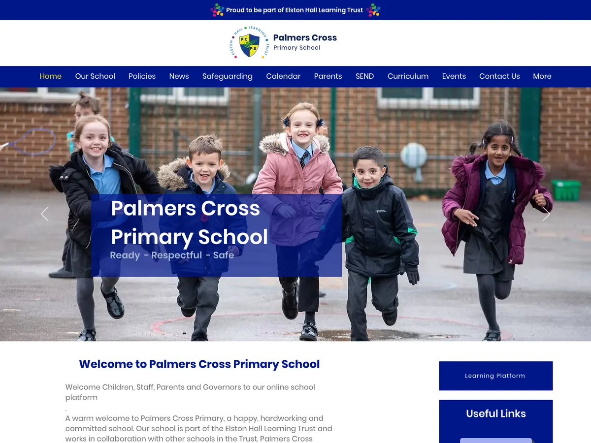 Homepage of the Palmers Cross Primary School website