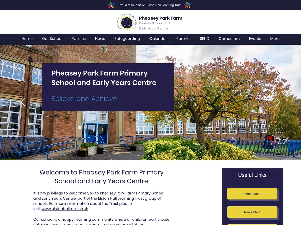 Homepage of the Pheasey Park Farm Primary School website