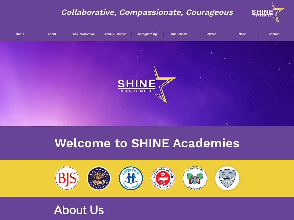Homepage of the SHINE Academies website