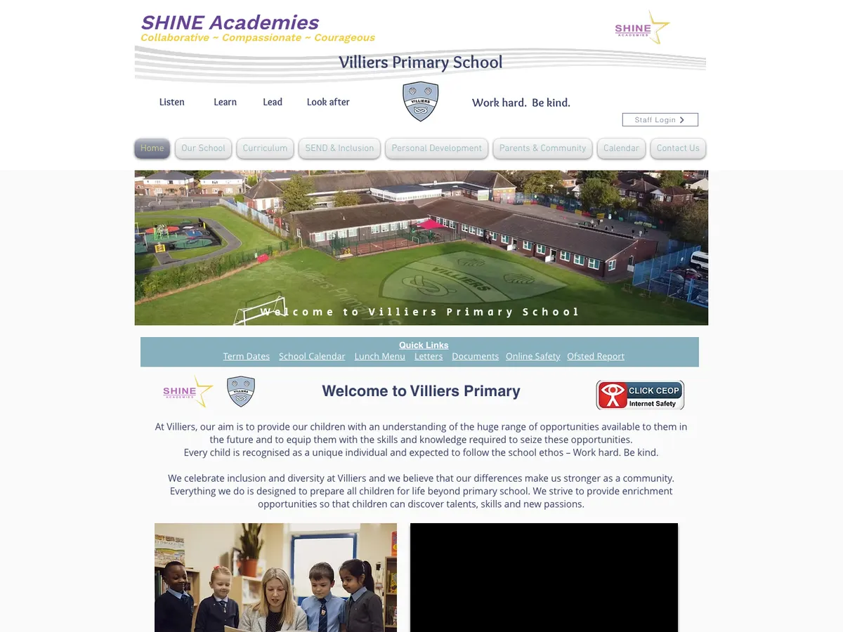 Homepage of the Villiers Primary School website
